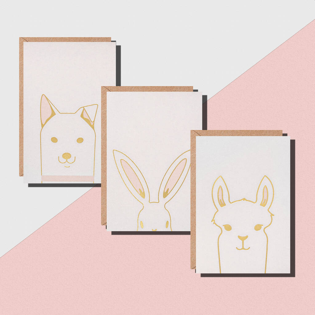 Cute Animal Foil Printed Cards Set Of Six, 1 of 6