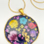 Vintage Pendant Necklace With Real Flowers In Black Lacquer, thumbnail 5 of 12