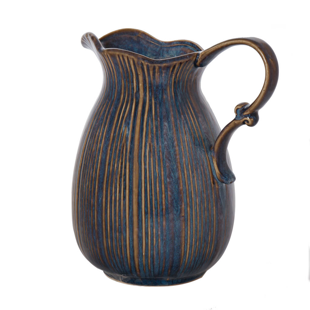 stainforth large blue ceramic ribbed jug vase by dibor