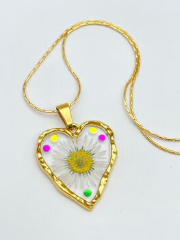 Heart Necklace With Real Daisy In Gold Or Silver, 5 of 10