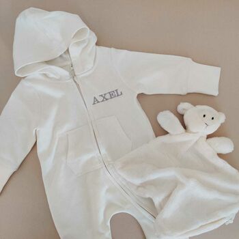 Personalised Baby Toddler Hooded Cotton Onesie, 2 of 12