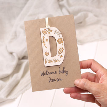 Personalised Engraved Letter Keepsake New Baby Card, 6 of 7