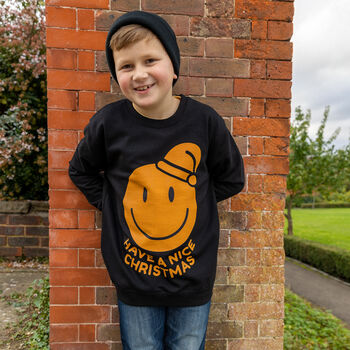 Have A Nice Christmas Boys' Christmas Jumper In Black, 3 of 4