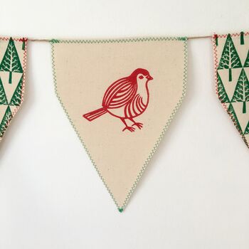 Handmade Christmas Bunting. Robin Linocut Design, 3 of 4