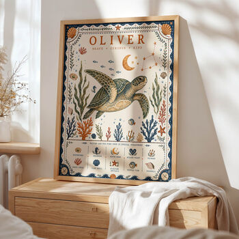 Personalised Sea Turtle Hidden Treasure Print | Children's Birth Keepsake, 4 of 9