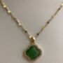 Emerald Cubic Zirconia Studded Clover Pendant Necklace, thumbnail 4 of 5