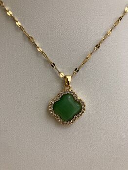 Emerald Cubic Zirconia Studded Clover Pendant Necklace, 4 of 5