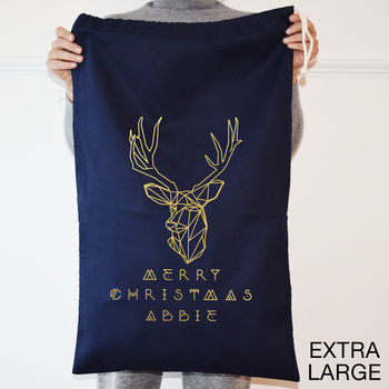 Personalised Reindeer Navy Christmas Sack, 6 of 6