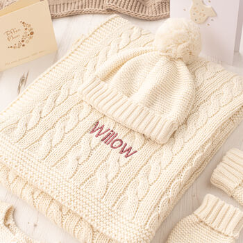 Luxury Cream Welcome Baby Knitted Essentials And Toy Gift Set, 8 of 12
