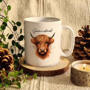 Personalised Name Male Highland Cow Ceramic Mug, 4 of 5