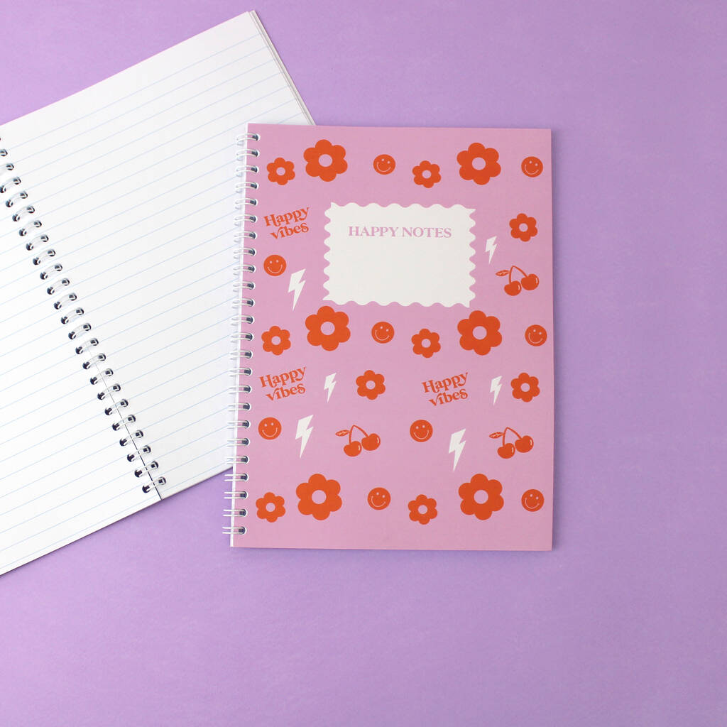 Happy Vibes Notebook By Doodlemoo
