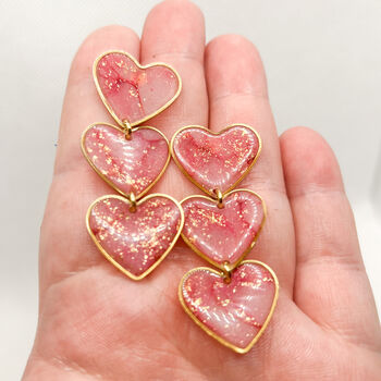 Pink Marbled Heart Statement Stud Earrings, Valentines, 2 of 11
