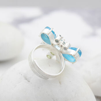 Aquamarine Apatite And Peridot Gemstone Butterfly Silver Ring, 4 of 4