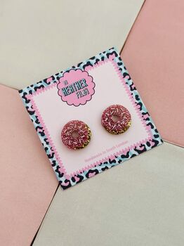 Doughnut Glitter Resin Studs / Doughnut Lover Gift / Novelty Food Jewellery / Colourful Accessories, 5 of 5
