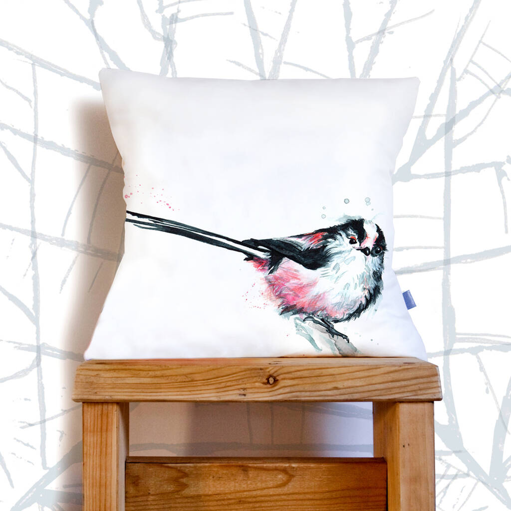Inky Long Tailed Tit Large Luxury Cushion And Inner, 1 of 4