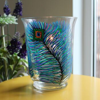 Peacock Feather Painted Lantern Vase, 3 of 8