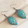 Gunmetal And Blue Aztec Design Earrings, thumbnail 1 of 3