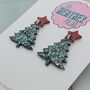 Silver And Red Glitter Christmas Tree With Star Earrings, thumbnail 4 of 5