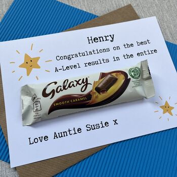 Personalised A Level Exam Results Chocolate Galaxy Card, 3 of 3