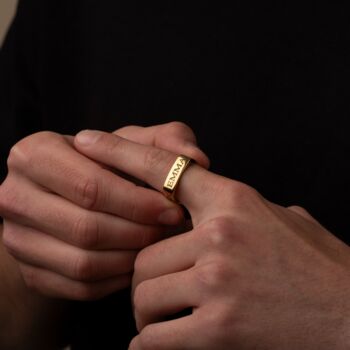 Engraved Four Sided 18 K Gold Band Ring, Mens Ring, 2 of 10