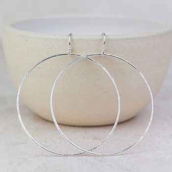 Sterling Silver Geo Circle Hoop Earrings, 2 of 3