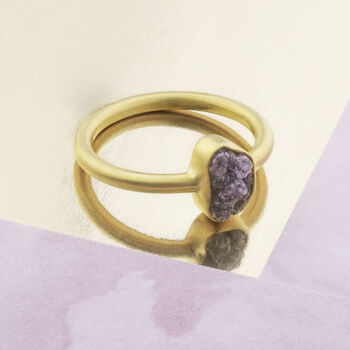 Rough Diamond April Birthstone Gold Plated Silver Ring, 5 of 6
