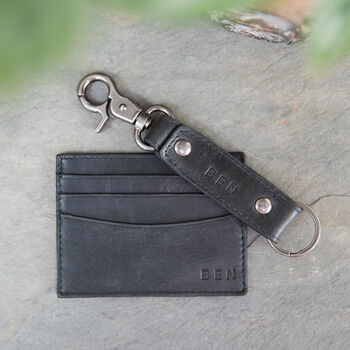 Personalised Leather Card Holder And Keying Set, 2 of 6