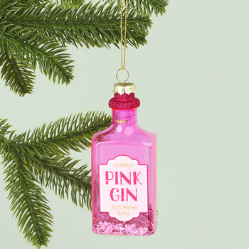 G Decor Large Glass Pink Gin Bottle Christmas Bauble, 2 of 5