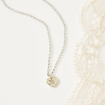 Fine Solid White Gold Sapphire Heart Necklace, 4 of 5