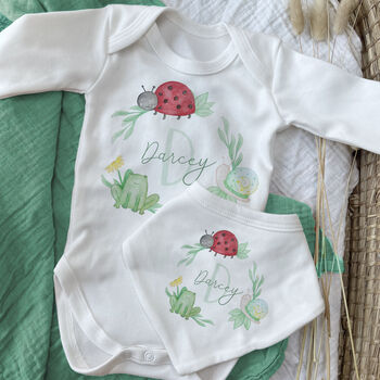 Personalised Garden Bugs New Baby Outfit, 4 of 7