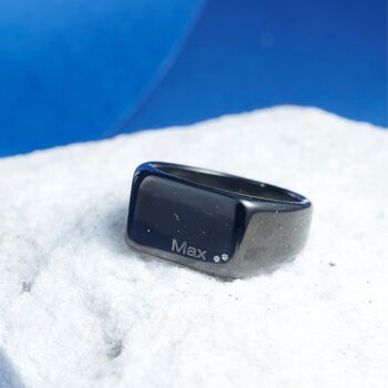 Engraved Black Rectangle Signet Ring, 3 of 11