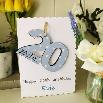 Personalised 20th Birthday Card Wooden Number Gift, 2 of 2