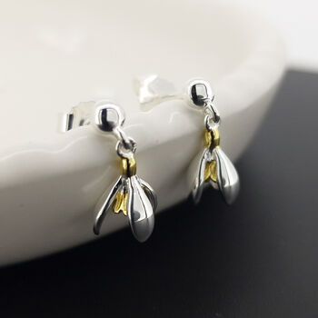 Gold Plated Sterling Silver January Birth Flower Snowdrop Stud Earrings, 4 of 6