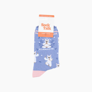Llamaste Combed Cotton Yoga Socks In Blue, 3 of 3