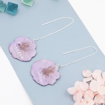 Real Cherry Blossom Flower Threader Earrings, 2 of 10