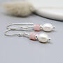 Pink Opal And Pearl Drop Earrings Sterling Silver, thumbnail 1 of 5