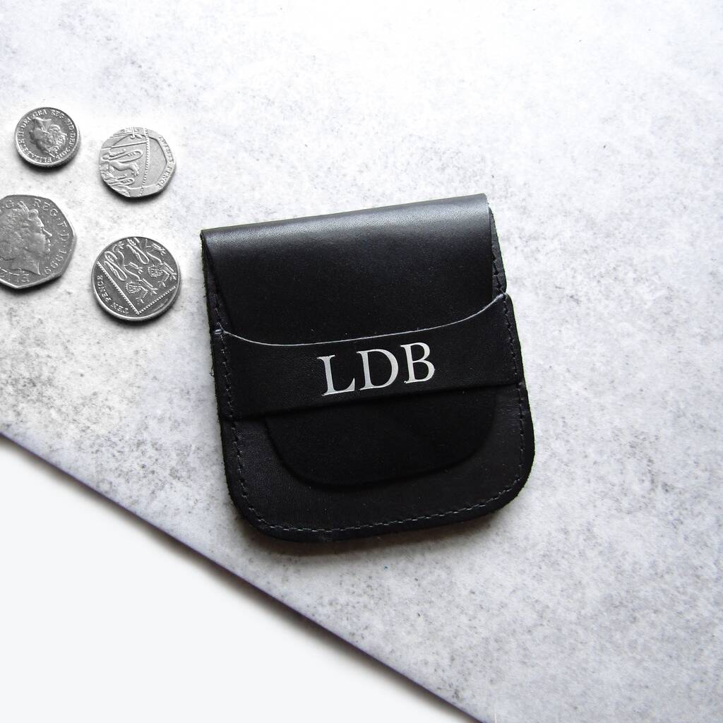 Handmade Personalised Black Leather Coin Purse, 1 of 4