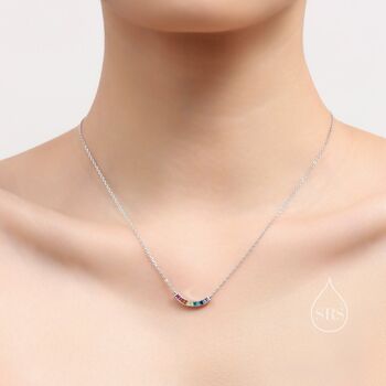 Curved Bar Cz Pendant Necklace In Sterling Silver, 2 of 10