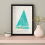 Personalised Map Sailing Boat Wall Art Gift, thumbnail 1 of 2