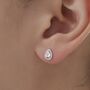 Tiny Droplet Cz Halo Stud Earrings In Sterling Silver, thumbnail 1 of 12