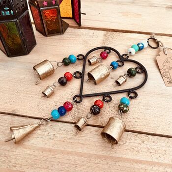 Handmade Recycled Metal Heart Wind Chime With Beads, 5 of 8