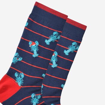 Men's Bamboo Socks Christmas Lobsters Navy Red, 3 of 5