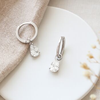 Sterling Silver Teardrop Cz Hoop Earrings – 12mm, 3 of 4
