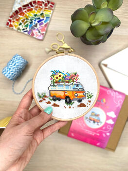 Flower Campervan Cross Stitch Kit, 4 of 9