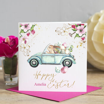 Personalised Easter Card, Driving Bunny, 2 of 2