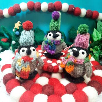 Handmade Felt Frosty Penguins Christmas Decorations, 2 of 2