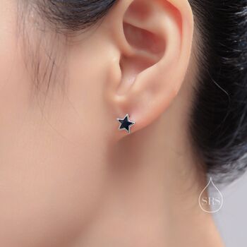 Sterling Silver Amethyst Purple Cz Star Stud Earrings, 3 of 10