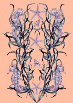 Spikey Seahorse Starfish Soft Salmon Wall Art, 2 of 2