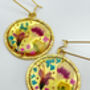 Gold Dangle Earrings With Real Pink Flowers, thumbnail 3 of 10