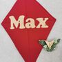 Kite Wall Hanging, Woodland Theme Bedroom, Whimsical Autumnal Nursery Decor, Red Brown Orange Green Yellow Door Name Sign, Child's Playroom, thumbnail 9 of 12